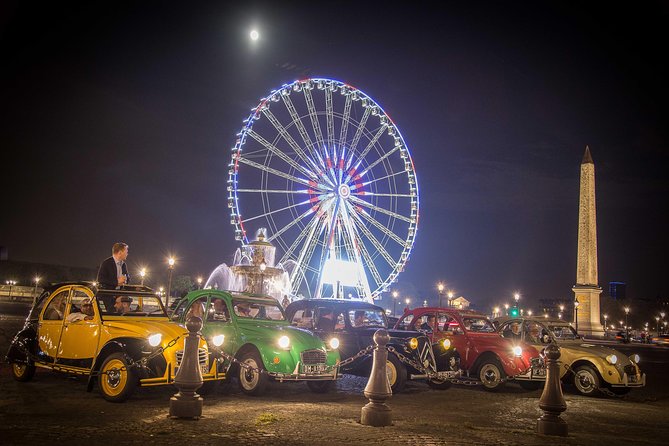 2CV tour by night - Notre-Dame, Eiffel Tower, Champs-Élysées, and Arc de Triomphe at night