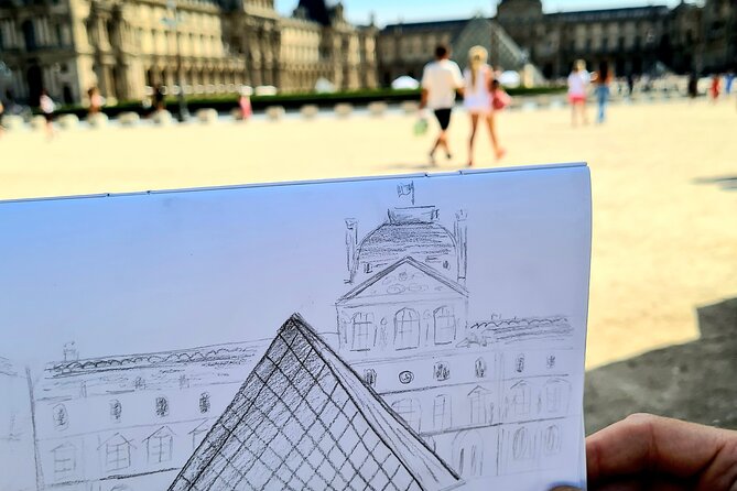 Drawing workshop/creative notebook & cultural walk in the Tuileries - Instructors matter: Evelyne and Romain’s patient coaching style