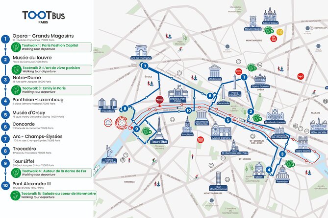 Paris Tootbus Discovery by Day and by Night Routes - Night Lights: what the 2-hour evening tour adds